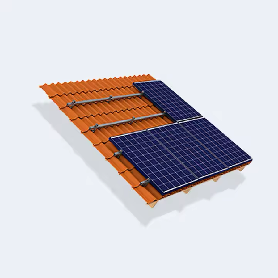 Fixation des panneaux solaires sur rails, sur une toiture en tuiles